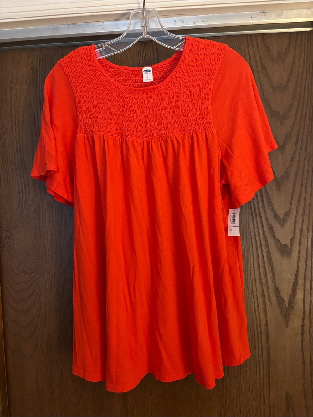 Old Navy Orange Smocked Yoke Flutter-Sleeve Tunic